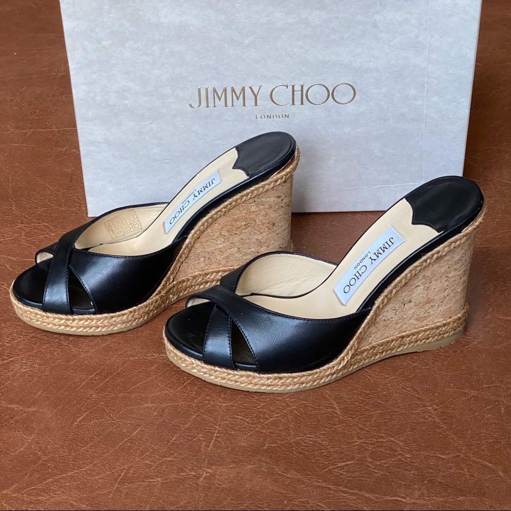 Jimmy Choo Almer Black Leather Wedges 36.5 - Picture 8 of 17